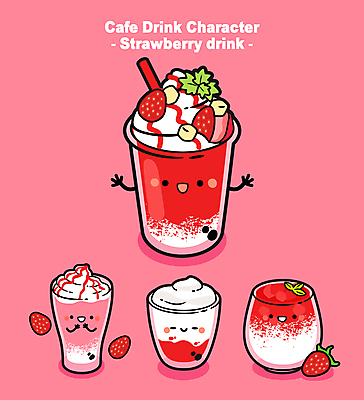 분홍색 일러스트 딸기 팔벌리기 잔 사람없음 빨간색 카페 머그컵 손모으기 딸기스무디 월간캐릭터 일러캐릭터 AI파일 캐릭터 식기 컬러 과일 모션 손짓 컵 상점 스무디 파일형식 벡터