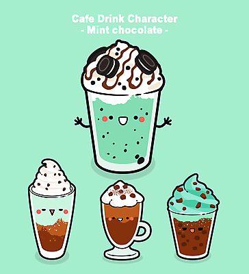 음료 일러스트 팔벌리기 잔 사람없음 카페 머그컵 민트 민트색 민트초코 월간캐릭터 쿠키앤크림 일러캐릭터 AI파일 캐릭터 식기 컬러 모션 디저트 컵 상점 초콜릿 허브 파일형식 벡터