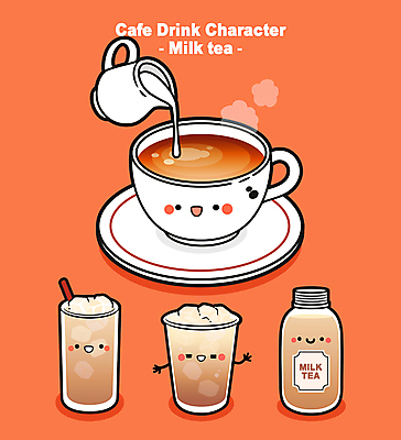 일러스트 유리병 사람없음 손들기 주황색 카페 우유 머그컵 붓기 찻잔 홍차 밀크티 시럽컵 코랄 월간캐릭터 일러캐릭터 AI파일 캐릭터 음료 컬러 모션 병_용기 잔 유제품 컵 차_음료 상점 파일형식 벡터