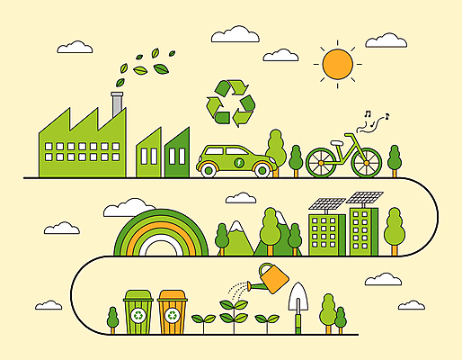 나무 구름 무지개 일러스트 공장 나뭇잎 사람없음 건물 연두색 태양 자연보호 자전거 물뿌리개 삽 집열판 분리수거함 전기자동차 제로웨이스트 탄소제로 재활용표시 국내일러스트 AI파일 자연요소 식물 건축물 잎 공업 자동차 자연 표시 초록색 그린캠페인 바이크 재활용 보호 사회이슈 태양에너지 수거함 파일형식 벡터