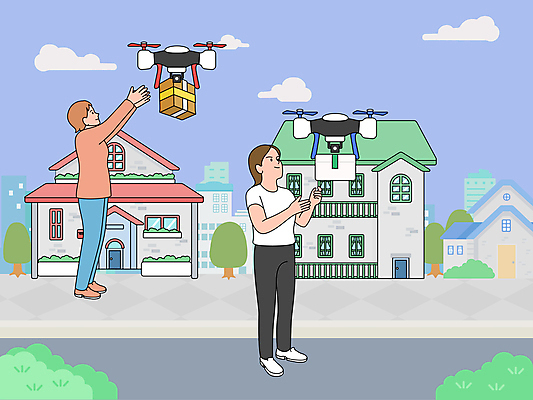 전신 나무 여자 일러스트 주택 성인 두명 건물 올려보기 비행 풀 택배 획득 택배상자 손뻗기 드론 스티로폼박스 성인여자만 모빌리티 국내일러스트 AI파일 식물 건축물 교통수단 모션 사람 상자 운송업 여자만 성인만 파일형식 벡터