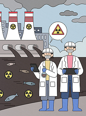 전신 여자 남자 말풍선 일러스트 어류 마스크 들기 성인 두명 태블릿 피해 회색 죽음 환경오염 오염 연기 안전모 연구원 시험관 검사_조사 매연 원자력 방류 방사능 원자력발전기호 원자력발전소 폐수 폐수방류 성인만 국내일러스트 AI파일 직업 기호 컬러 컨셉 모션 실험기구 사람 전자제품 스마트기기 수중동물 에너지 헬멧 안전장비 파일형식 벡터