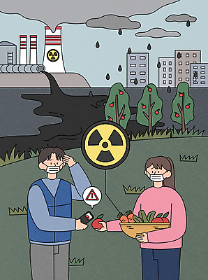 나무 여자 남자 채소 과일 일러스트 공장 경고 마스크 들기 상반신 성인 두명 손들기 당근 피해 회색 환경오염 오염 연기 사과 빗방울 원자력 곤란 방류 방사능 원자력발전기호 원자력발전소 폐수 폐수방류 성인만 방사능측정기 피폭 국내일러스트 AI파일 식물 기호 컬러 컨셉 공업 모션 뿌리채소 사람 에너지 비_날씨 측정기 파일형식 벡터