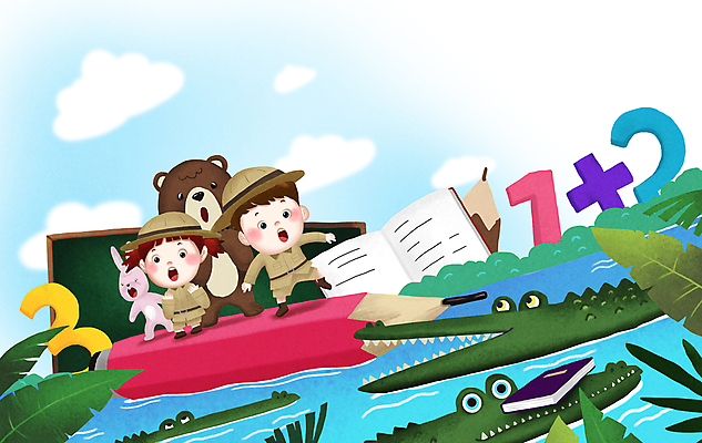 전신 PSD 구름 여자 교육 남자 어린이 일러스트 곰 상상 나뭇잎 소녀 소년 두명 책 강 숫자 연필 칠판 놀람 탐험 토끼 덧셈 플러스 악어 탐험대 어린이만 국내일러스트 자연요소 동물 문자 기호 감정 잎 포유류 파충류 학용품 표정 사람 반려동물 필기구 수학 파일형식