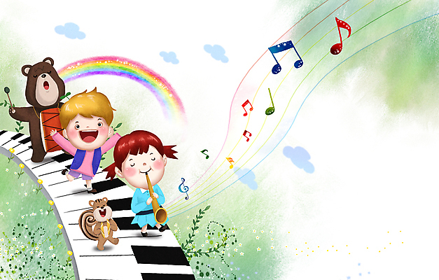 전신 PSD 구름 여자 교육 남자 어린이 악기 무지개 연주 음표 일러스트 노래 곰 상상 들기 소녀 소년 두명 걷기 만세 피아노건반 피아노 즐거움 다람쥐 어린이만 국내일러스트 자연요소 동물 기호 감정 음악 포유류 모션 사람 건반 건반악기 설치류 파일형식