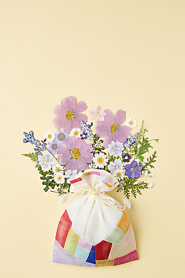 포토 JPG 스튜디오촬영 꽃 백그라운드 잎 꽃백그라운드 복주머니 사람없음 노란색 감성 카피스페이스 압화 국내포토 식물 컬러 컨셉 전통소품 실내 공백 파일형식