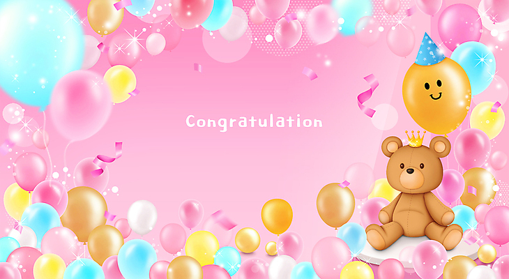 PSD 분홍색 백그라운드 일러스트 왕관 프레임 폭죽 사람없음 반짝임 곰인형 고깔모자 축하 생일 꽃가루 풍선 국내일러스트 모자_잡화 기념일 인형 컬러 컨셉 모션 가루 파일형식