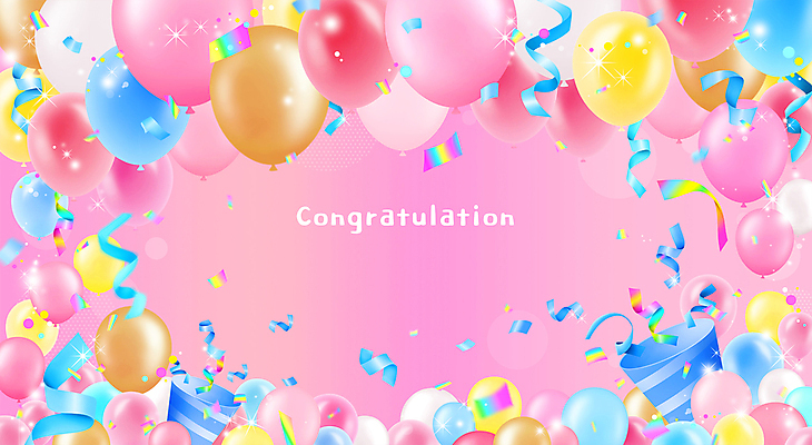 PSD 분홍색 백그라운드 일러스트 프레임 폭죽 사람없음 반짝임 축하 생일 꽃가루 풍선 국내일러스트 기념일 컬러 컨셉 모션 가루 파일형식
