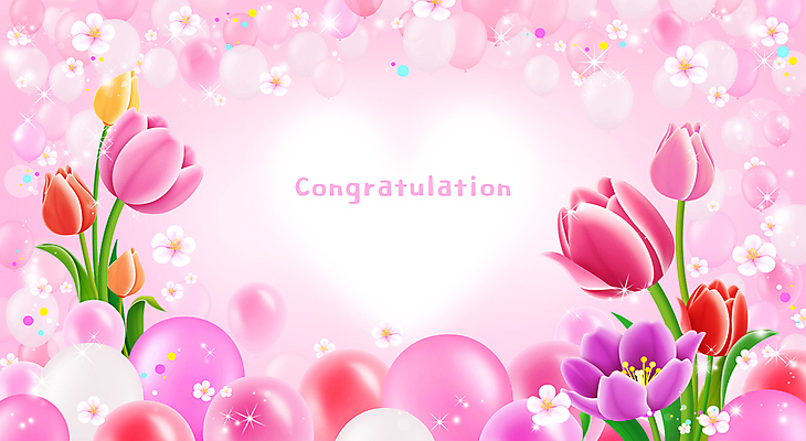 PSD 꽃 분홍색 백그라운드 일러스트 프레임 사람없음 반짝임 튤립 축하 생일 풍선 국내일러스트 식물 기념일 컬러 컨셉 모션 파일형식