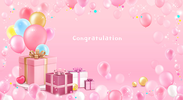 PSD 분홍색 백그라운드 일러스트 프레임 사람없음 선물상자 반짝임 축하 생일 풍선 국내일러스트 기념일 컬러 컨셉 모션 선물 상자 파일형식