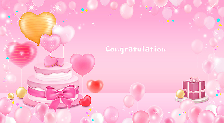 PSD 리본 분홍색 백그라운드 일러스트 프레임 사람없음 선물상자 반짝임 하트 축하 생일 생일케이크 하트풍선 풍선 국내일러스트 모양 기념일 컬러 컨셉 모션 선물 상자 케이크 파일형식