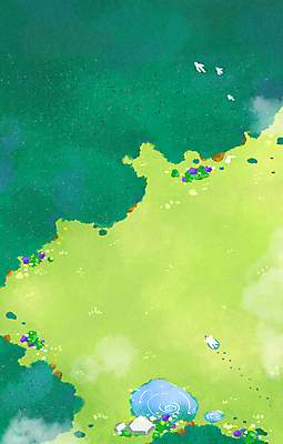 PSD 나무 한마리 백그라운드 일러스트 자연 풍경 잔디 초원 사람없음 연두색 여름 바위 연못 강아지 발자국 국내일러스트 식물 1 계절 자국 초록색 반려동물 돌_바위 개 생태계 파일형식