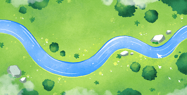 PSD 나무 백그라운드 일러스트 자연 풍경 잔디 초원 사람없음 연두색 여름 강 돌_바위 국내일러스트 식물 계절 초록색 생태계 파일형식