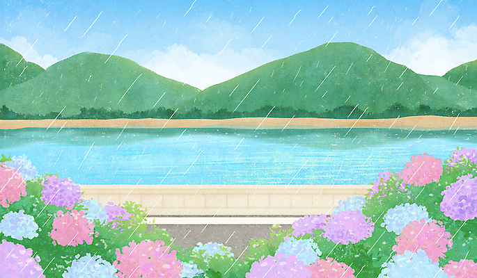 PSD 구름 길 하늘색 일러스트 자연 하늘 산 풍경 사람없음 강 여름풍경 비 수국 이슬비 국내일러스트 자연요소 꽃 날씨 파란색 생태계 파일형식 여름_계절