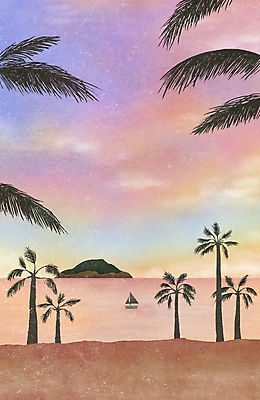 PSD 섬 일러스트 자연 풍경 해변 사람없음 야자수 노을 여름풍경 그라데이션 야자수잎 선박 코랄 국내일러스트 자연요소 나무 바다 컬러 수상교통 잎 생태계 파일형식 여름_계절