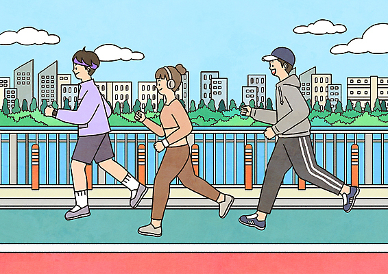 전신 PSD 구름 여자 남자 일러스트 성인 건물 세명 울타리 강 달리기 조깅 산책 모임 풀 한강 친목 동호회 성인만 MZ세대 국내일러스트 자연요소 식물 건축물 모션 휴식 서울 사람 담장 운동 세대 랜드마크 파일형식