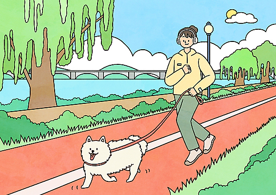 전신 PSD 나무 구름 한마리 여자 반려견 일러스트 한명 성인 강 달리기 걷기 헤드폰 산책 산책로 잡기 풀 강아지 목줄 동호회 가교 성인여자한명만 MZ세대 국내일러스트 자연요소 식물 1 건축물 길 음향기기 모션 휴식 사람 반려동물 개 세대 여자한명만 성인여자만 파일형식 반려용품