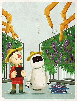 전신 PSD 남자 일러스트 포도 한명 들기 성인 태블릿 바구니 디지털 농사 기계 올려보기 수확 농부 로봇 밀짚모자 편리함 로봇팔 자동화 포도농장 성인남자한명만 스마트팜 국내일러스트 직업 모자_잡화 1 컨셉 농업 과일 모션 사람 전자제품 스마트기기 농장 남자한명만 성인남자만 파일형식