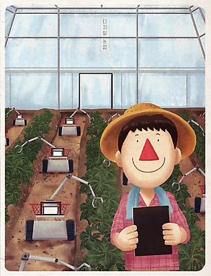 PSD 남자 채소 일러스트 한명 들기 상반신 성인 태블릿 디지털 농사 기계 수확 농부 로봇 비닐하우스 편리함 자동화 성인남자한명만 스마트팜 국내일러스트 직업 1 컨셉 농업 모션 사람 전자제품 스마트기기 농장 남자한명만 성인남자만 파일형식