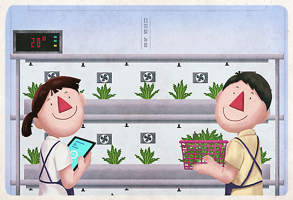 PSD 부부 여자 남자 채소 일러스트 들기 상반신 성인 두명 태블릿 바구니 디지털 농사 앞치마 기계 수확 뒤돌아보기 농부 온도계 편리함 성인만 스마트팜 국내일러스트 직업 커플 컨셉 농업 모션 사람 전자제품 스마트기기 농장 파일형식