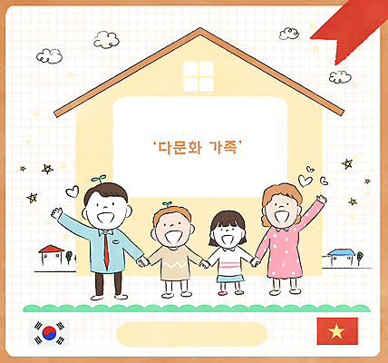 전신 PSD 구름 여자 남자 별 어린이 일러스트 가정 가족 주택 프레임 한국 웃음 소녀 소년 여러명 성인 갈색 손들기 새싹 손잡기 태극기 다문화 베트남 화합 다문화가정 베트남국기 황인 혼혈 국내일러스트 자연요소 식물 아시아 컬러 다수 관계 모션 표정 사람 인종 건물 동남아시아 국기 사회이슈 파일형식