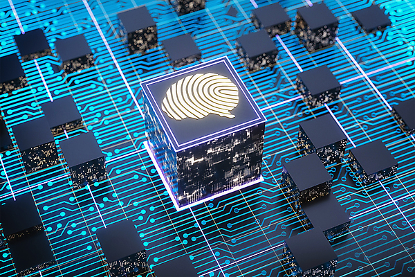 PSD 편집이미지 백그라운드 사람없음 파란색 반짝임 3D 디지털 사이버 큐브 디지털합성 뇌 정사각형 전자 지문 AI_인공지능 이미지편집 편집3D 도형 컬러 모션 파일형식