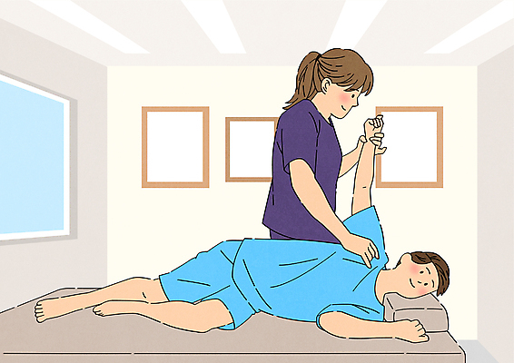 전신 여자 남자 액자 일러스트 창문 상반신 성인 두명 치료 눕기 환자 잡기 마사지 정형외과 치료사 성인만 도수치료 국내일러스트 AI파일 직업 의학 모션 병원 사람 파일형식 벡터