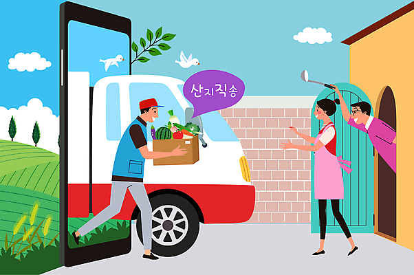 전신 구름 여자 남자 일러스트 조류 하늘 나뭇잎 주택 들기 상반신 성인 세명 스마트폰 담장 상자 농경지 문 트럭 신선 배달원 배송 국자 주문 모바일쇼핑 직거래 성인만 산지직송 국내일러스트 AI파일 자연요소 동물 직업 잎 모션 자동차 주방용품 사람 건물 핸드폰 스마트기기 농장 거래 온라인쇼핑 파일형식 벡터 직송