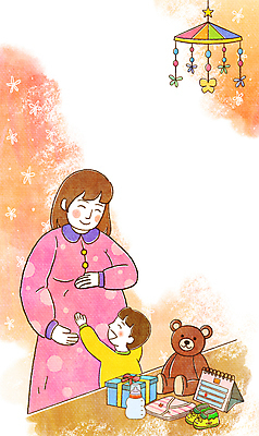 PSD 여자 남자 행복 일러스트 안기 수채화 선물 웃음 상반신 성인 두명 선물상자 주황색 화목 임산부 임신 곰인형 육아 아기 젖병 아기신발 유아복 모빌 탁상달력 국내일러스트 모자관계 옷 감정 아들 인형 컬러 신발 컨셉 가족 모션 엄마 표정 사람 상자 아기용품 달력 파일형식