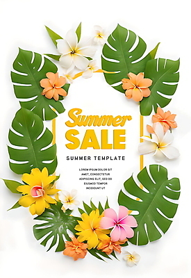 PSD 템플릿 꽃 포스터 나뭇잎 프레임 사람없음 여름 세일 열대식물 플루메리아 몬스테라 트로피컬아트 포스터템플릿 이미지템플릿 식물 계절 잎 그림 파일형식