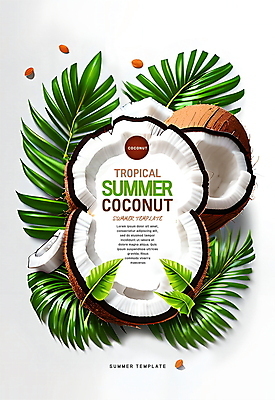 PSD 템플릿 포스터 나뭇잎 프레임 씨앗 사람없음 여름 열대과일 코코넛 트로피컬아트 포스터템플릿 이미지템플릿 식물 계절 잎 과일 그림 파일형식