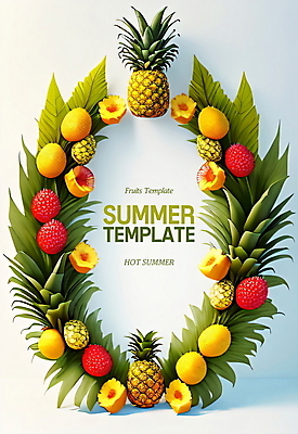 PSD 템플릿 포스터 나뭇잎 프레임 사람없음 여름 파인애플 열대과일 망고 리치 트로피컬아트 포스터템플릿 이미지템플릿 계절 잎 과일 그림 파일형식