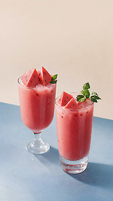 JPG 스튜디오촬영 편집이미지 잔 수박 사람없음 민트 냉음료 수박주스 편집실사 AI포토 AI콘텐츠 식기 음료 과일 실내 과일주스 허브 CG 파일형식