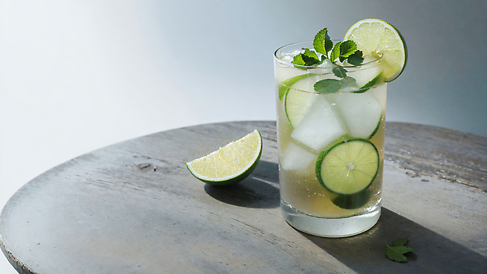 JPG 스튜디오촬영 편집이미지 조각 사람없음 칵테일 민트 오브젝트 라임 나무탁자 냉음료 모히토 편집실사 AI포토 AI콘텐츠 음료 과일 탁자 주류 실내 허브 CG 파일형식