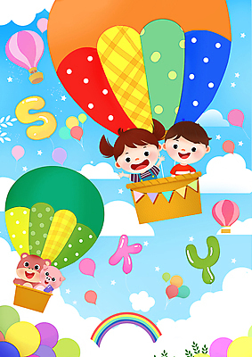 PSD 구름 알파벳 여자 남자 어린이 동물캐릭터 무지개 일러스트 하늘 소녀 소년 상반신 두명 만세 열기구 돼지 승차 돼지캐릭터 풍선 하마 어린이만 국내일러스트 일러캐릭터 자연요소 동물 캐릭터 영어 포유류 항공교통 모션 사람 파일형식