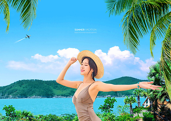 PSD 구름 편집이미지 여자 수영복 여유 바다 하늘 팔벌리기 휴식 산 비행기 한명 상반신 20대 성인 여름 여름휴가 야자수 눈감음 맑음 한국인 잡기 휴양지 밀짚모자 성인여자한명만 이미지편집 자연요소 나무 모자_잡화 1 옷 계절 감정 컨셉 항공교통 모션 날씨 휴가 대중교통 사람 동양인 청년 장소 여자한명만 성인여자만 파일형식 여름_계절