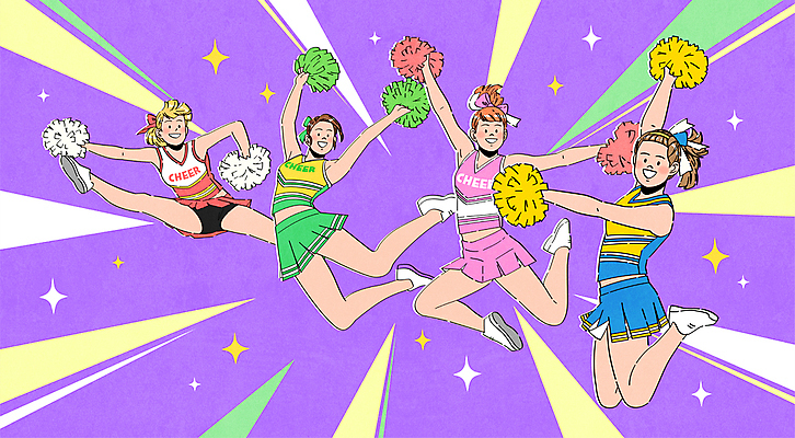 전신 여자 일러스트 응원 여러명 성인 반짝임 손들기 점프 보라색 파이팅 만세 응원용품 다리벌리기 역동적 치어리더 응원수술 성인여자만 치어리딩 국내일러스트 AI파일 컬러 다수 컨셉 모션 사람 오브젝트 여자만 성인만 파일형식 벡터