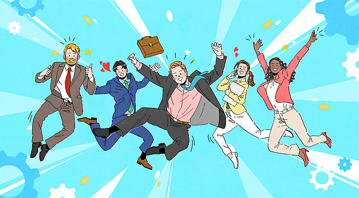 전신 외국인 여자 남자 하늘색 서류가방 일러스트 들기 정장 여러명 성인 노트북 글로벌 점프 만세 비즈니스맨 비즈니스우먼 톱니바퀴 역동적 따봉 성인만 국내일러스트 AI파일 옷 다수 컨셉 가방 비즈니스 모션 사람 인종 파란색 전자제품 최고 직장인 파일형식 벡터