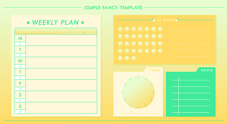 템플릿 디자인 내지 사람없음 초록색 세트 노란색 다이어리 메모지 일주일 계획 계획표 심플 팬시 다이어리속지 메모노트 카피스페이스 미니멀 다꾸 이미지템플릿 AI파일 컬러 컨셉 사무용품 공백 신조어 약어 파일형식 벡터