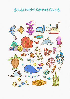 PSD 일러스트 어류 사람없음 여름 게 돌_바위 복어 스노클링 해초 산호 거북이 고래 열대어 돌고래 해파리 가오리 해마 잠수경 말미잘 엘리먼트 흰동가리 선박 국내일러스트 계절 수상교통 포유류 파충류 갑각류 바다동물 수중동물 수상스포츠 해조류 자포동물 물안경 파일형식