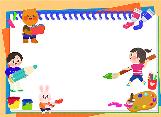 전신 PSD 여자 남자 어린이 일러스트 수업 색연필 프레임 미술 들기 소녀 소년 두명 연필 물감 토끼 붓 그리기 팔레트 스케치북 토끼캐릭터 곰캐릭터 연필꽂이 미술교육 어린이만 카피스페이스 방과후 국내일러스트 교육 동물캐릭터 곰 포유류 모션 문화예술 문구용품 학용품 사람 반려동물 필기구 공백 미술도구 파일형식