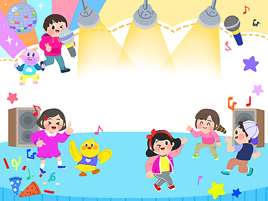 전신 PSD 모자 여자 남자 어린이 음표 일러스트 노래 수업 조명 오리 프레임 폭죽 웃음 들기 소녀 소년 여러명 스피커 무대 춤 마이크 즐거움 브이 미러볼 하마 스포트라이트 어린이만 카피스페이스 방과후 국내일러스트 기호 잡화 교육 감정 음악 음향기기 다수 포유류 모션 조류 문화예술 표정 사람 손짓 장식 공백 파일형식