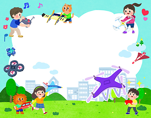 전신 PSD 구름 여자 남자 어린이 일러스트 수업 비행기 프레임 서기 들기 소녀 소년 초원 여러명 건물 달리기 고양이 운전 사자 드론 원격조종 조종장치 어린이만 카피스페이스 방과후 국내일러스트 자연요소 건축물 교육 다수 포유류 항공교통 모션 대중교통 사람 반려동물 공백 장비 파일형식