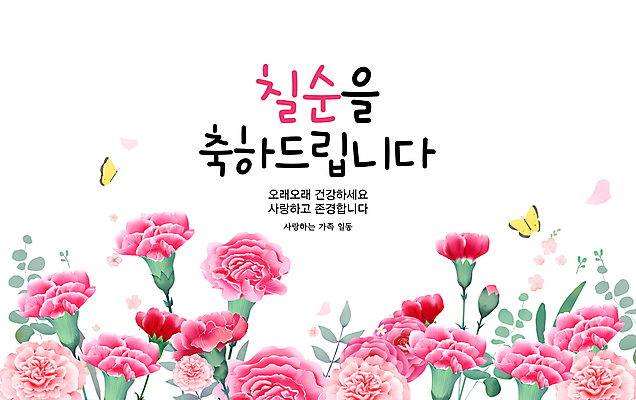 PSD 분홍색 나비 일러스트 사랑 타이포그라피 사람없음 축하 풀 카네이션 감사 축하카드 칠순잔치 존경 국내일러스트 식물 문자 기념일 꽃 감정 컬러 곤충 컨셉 카드_감사 파일형식