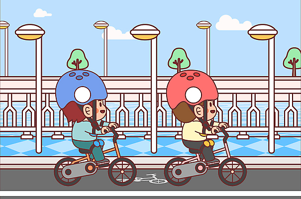 전신 구름 남자 어린이 가로등 일러스트 하늘 소년 두명 자전거 운전 승차 헬멧 보호장비 강가 자전거도로 소년만 국내일러스트 AI파일 자연요소 공공시설 모션 사람 강 바이크 장비 전용도로 남자만 어린이만 파일형식 벡터