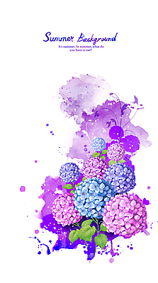 PSD 백그라운드 일러스트 붓터치 수채화 사람없음 여름 보라색 수국 국내일러스트 계절 꽃 컬러 파일형식