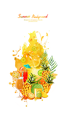 PSD 백그라운드 오렌지 일러스트 붓터치 수채화 바나나 빨대 사람없음 여름 노란색 칵테일 풀잎 오렌지주스 멜론 파인애플 라임 청귤 국내일러스트 계절 컬러 잎 과일 주류 풀_식물 과일주스 열대과일 파일형식