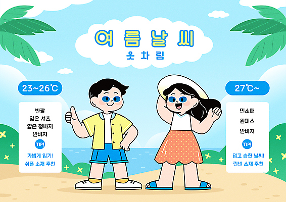 전신 구름 캐릭터 옷 원피스 여자 패션 남자 바다 허리손 일러스트 반바지 서기 성인 해변 두명 여름 여름휴가 모래사장 선글라스 민소매 반팔티셔츠 따봉 비치모자 야자수잎 여름옷 기온 성인만 국내일러스트 일러캐릭터 AI파일 자연요소 모자_잡화 계절 안경 포즈 상의 티셔츠 잎 바지 모션 날씨 휴가 사람 최고 파일형식 벡터 여름_계절