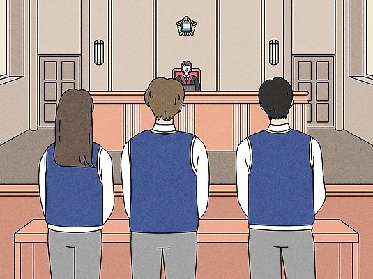 학생 여자 남자 교복 일러스트 청소년 서기 여러명 상반신 성인 법률가 판사 재판 판결 법원 단상 재판소 국내일러스트 AI파일 직업 옷 다수 모션 사람 법 파일형식 벡터