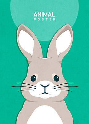 동물 한마리 포스터 일러스트 사람없음 초록색 귀여움 토끼 초상화 국내일러스트 AI파일 1 컬러 컨셉 포유류 반려동물 그림 파일형식 벡터